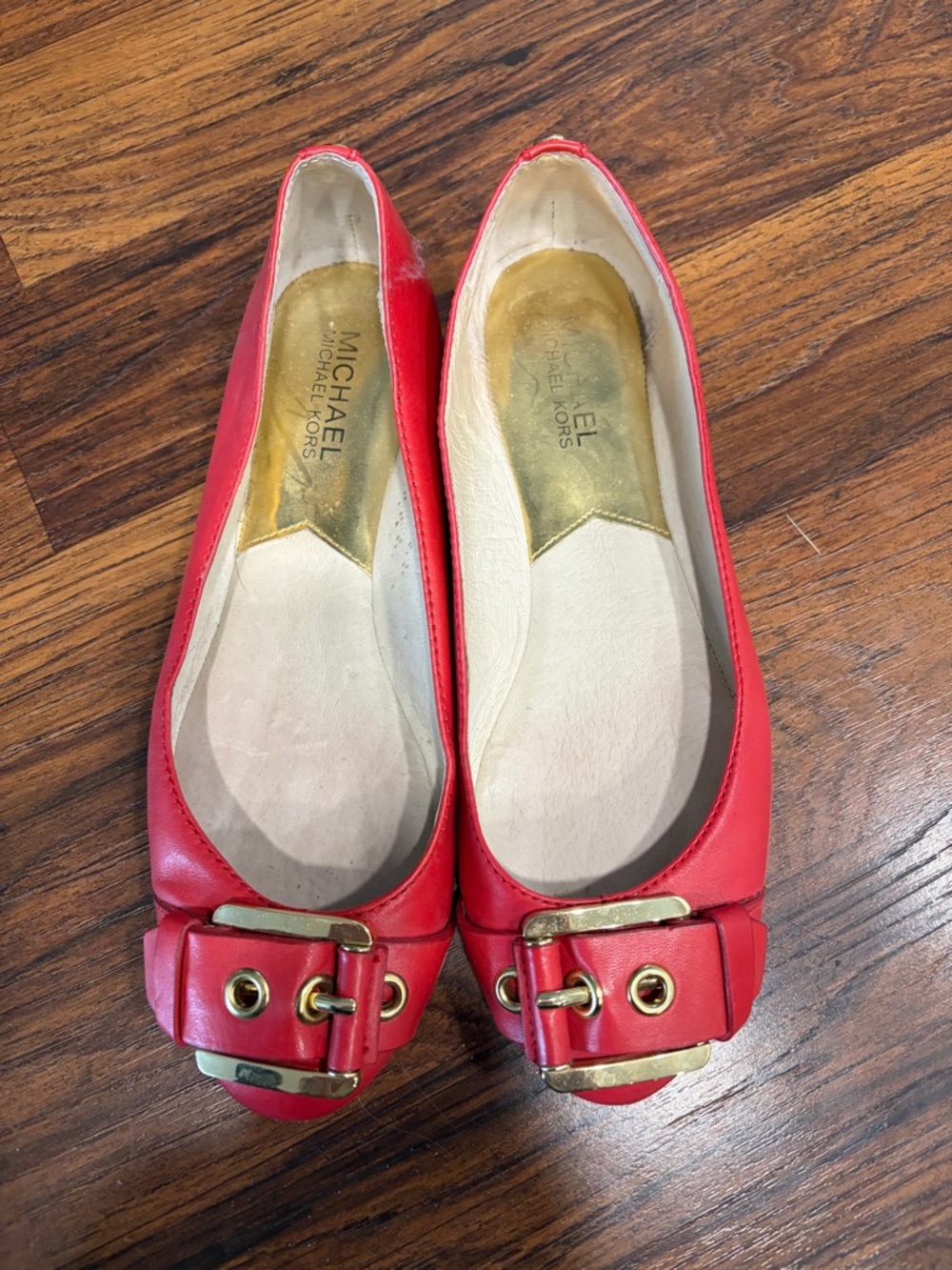 Michael Kors Red Leather Buckle Detail Flats